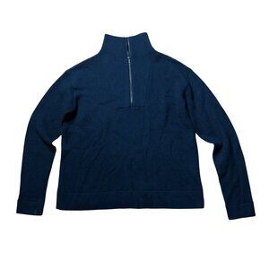 Title Nine Woolicious Waffle 1/4 Zip Sweater navy blue S small merino wool